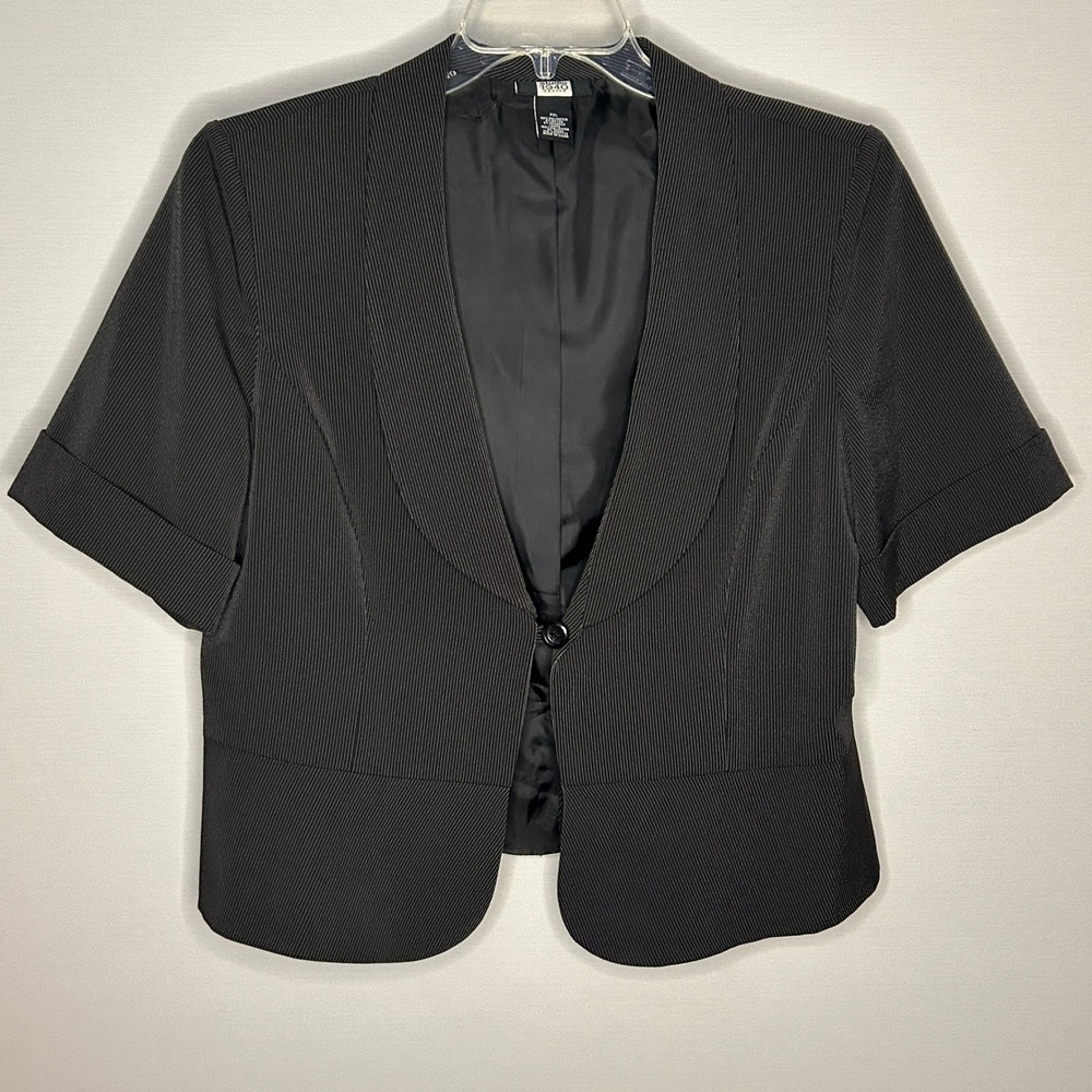 Studio 1940 Petite Black Pinstripe Short Sleeve Blazer Jacket Women PXL Business